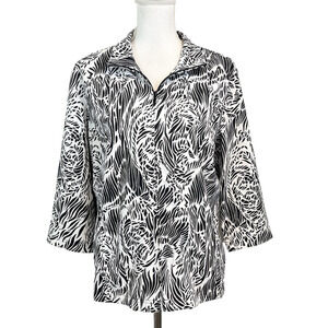 Zenergy by Chico's Full Front Zip Jacket sz 10 12/2 Black White Fitness Athletic